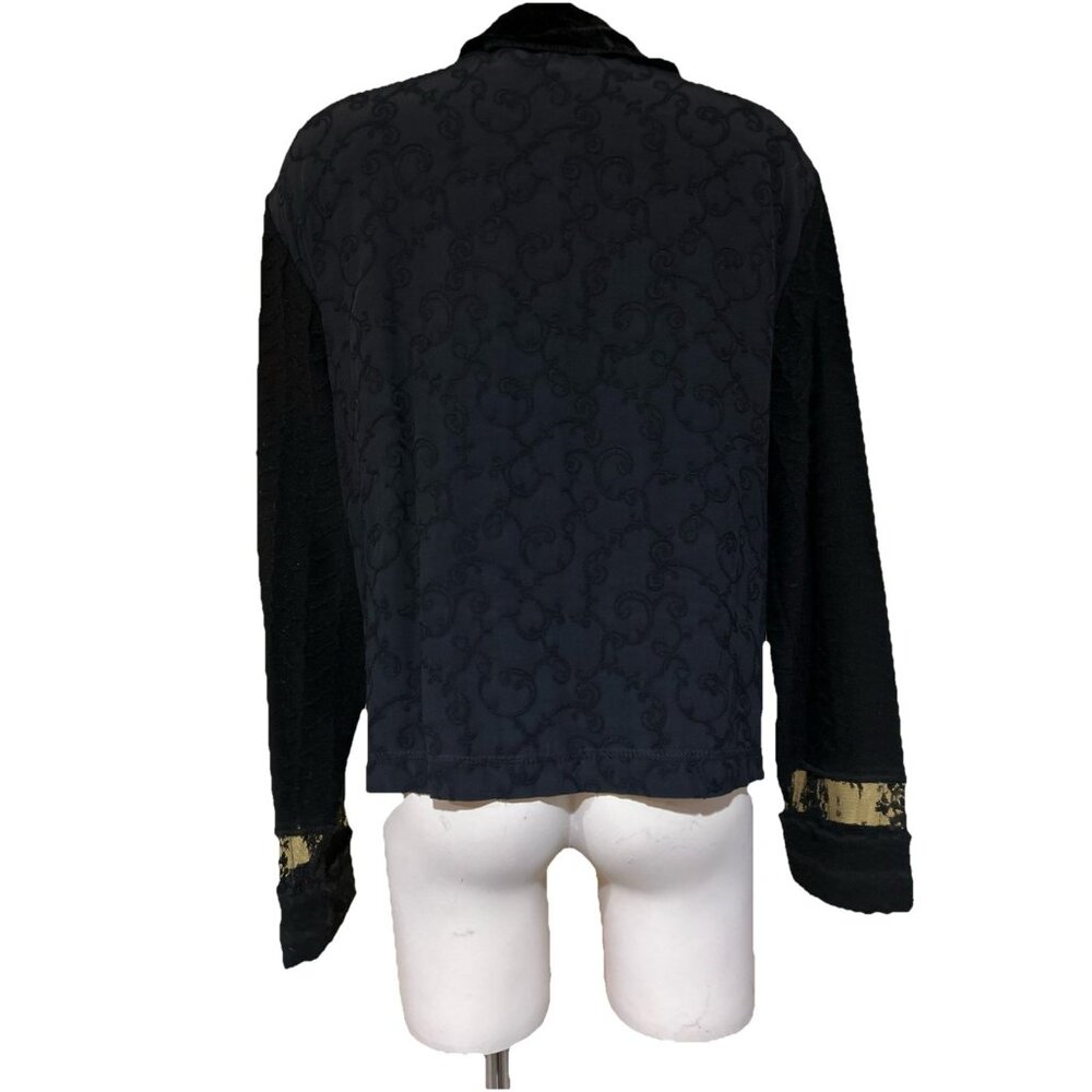Witchy Jacket Womens L Black Velvet Patchwork Lace Crop Peek WhimsiGoth Fairy - Picture 10 of 13